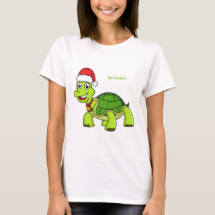 Cute happy tortoise wearing Santa hat T-Shirt