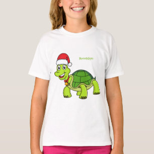 Cute happy tortoise wearing Santa hat T-Shirt