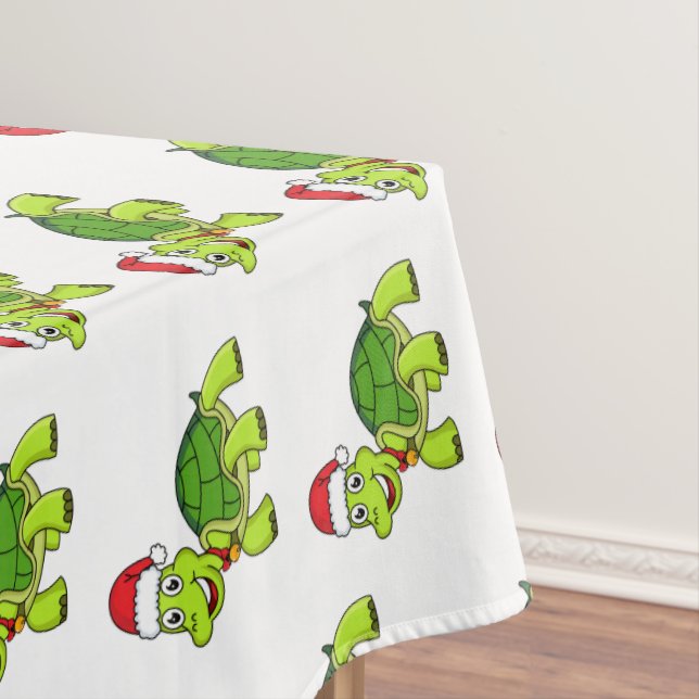 Cute happy tortoise wearing Santa hat Tablecloth (In Situ)