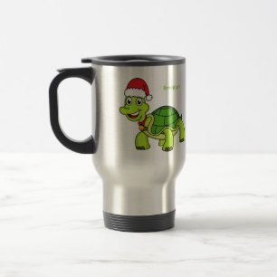 Cute happy tortoise wearing Santa hat Travel Mug