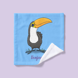Cute happy toucan blue green cartoon illustration bath towel set