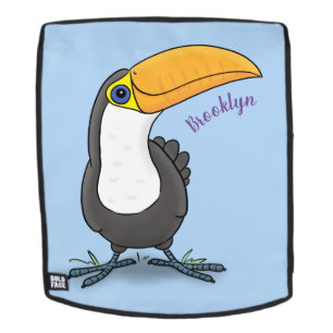 Cute happy toucan cartoon illustration backpack