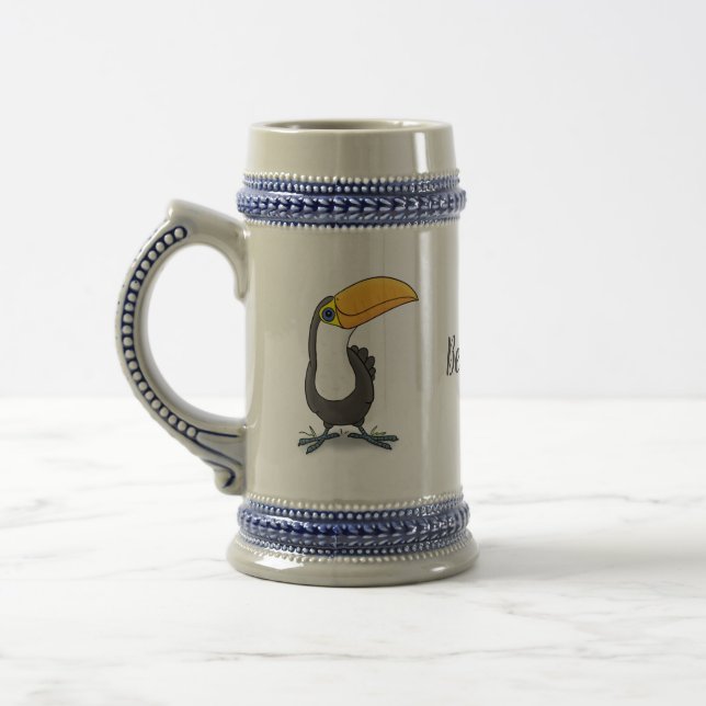 Cute happy toucan cartoon illustration beer stein (Left)