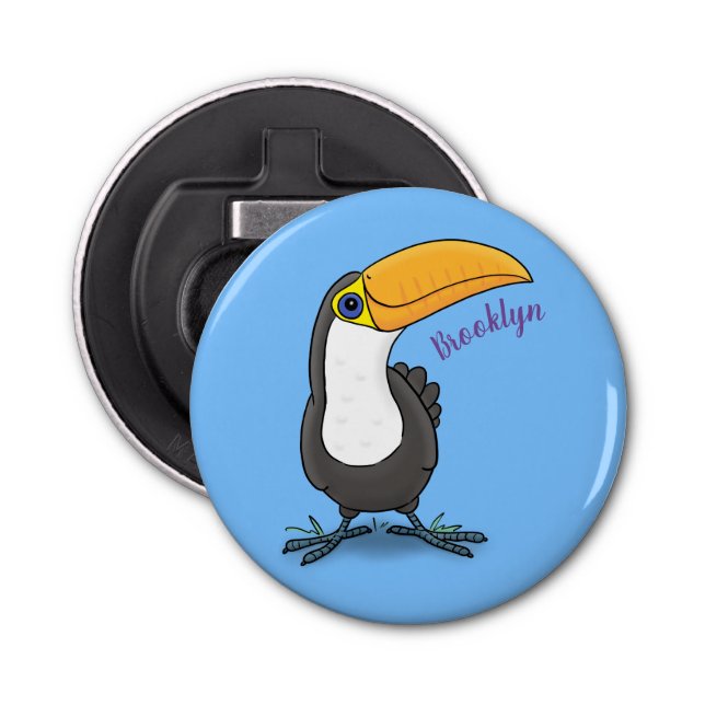 Cute happy toucan cartoon illustration bottle opener (Front)