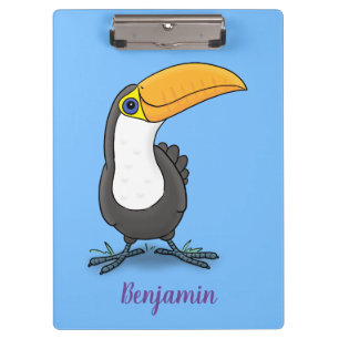 Cute happy toucan cartoon illustration clipboard