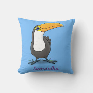 Cute happy toucan cartoon illustration cushion