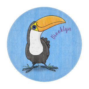 Cute happy toucan cartoon illustration cutting board