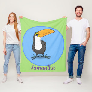 Cute happy toucan cartoon illustration fleece blanket