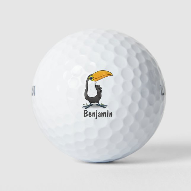 Cute happy toucan cartoon illustration golf balls (Front)