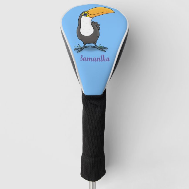 Cute happy toucan cartoon illustration golf head cover (Front)