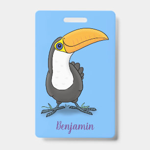 Cute happy toucan cartoon illustration ID badge