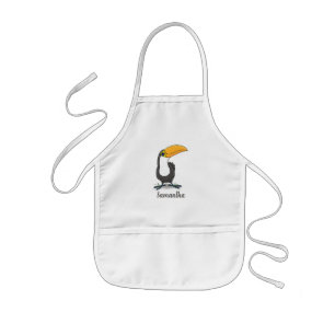 Cute happy toucan cartoon illustration kids apron