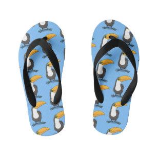Cute happy toucan cartoon illustration kid's jandals