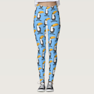 Cute happy toucan cartoon illustration leggings