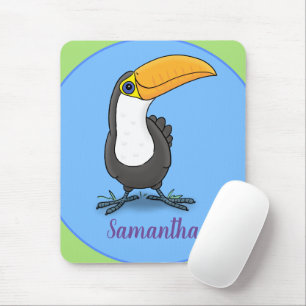 Cute happy toucan cartoon illustration mouse pad