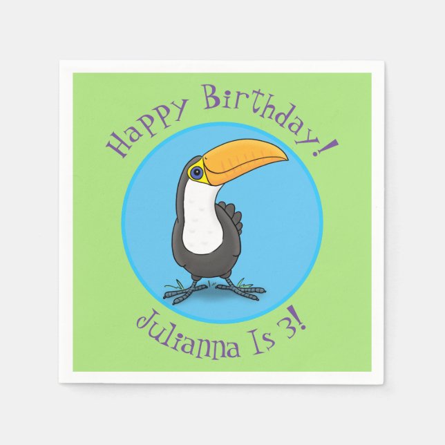 Cute happy toucan cartoon illustration napkin (Front)