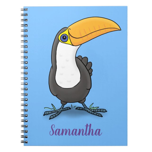 Cute happy toucan cartoon illustration notebook (Front)