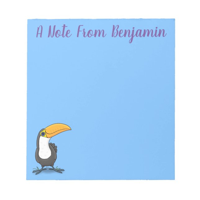 Cute happy toucan cartoon illustration notepad (Front)