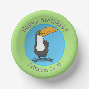 Cute happy toucan cartoon illustration paper plate