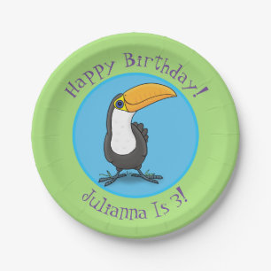 Cute happy toucan cartoon illustration paper plate