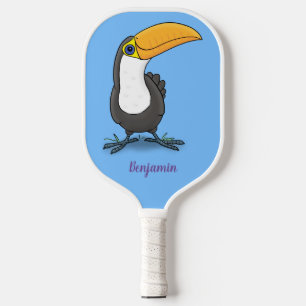Cute happy toucan cartoon illustration pickleball paddle