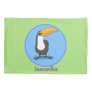 Cute happy toucan cartoon illustration pillowcase
