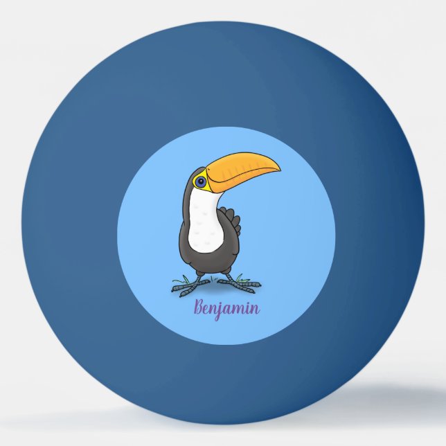 Cute happy toucan cartoon illustration ping pong ball (Front)