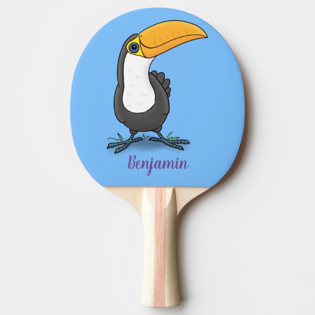 Cute happy toucan cartoon illustration ping pong paddle (Front)