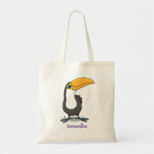 Cute happy toucan cartoon illustration tote bag