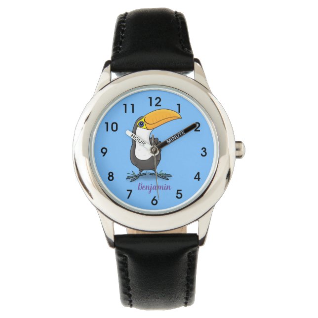 Cute happy toucan cartoon illustration watch (Front)