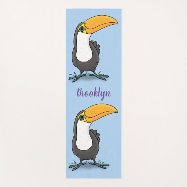 Cute happy toucan cartoon illustration yoga mat (Front)