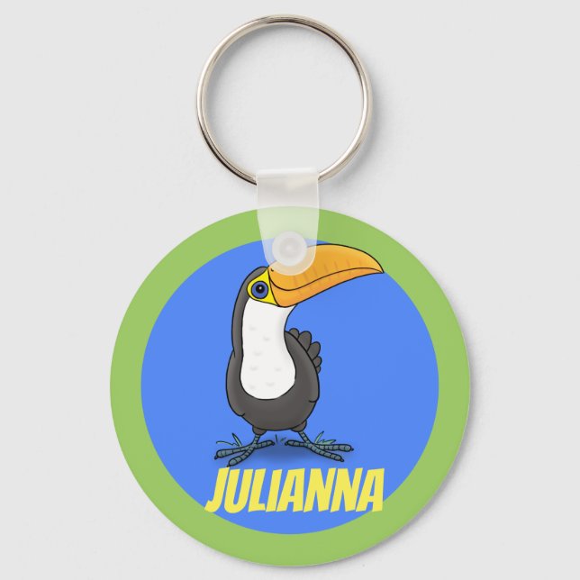 Cute happy toucan smiling cartoon key ring (Front)
