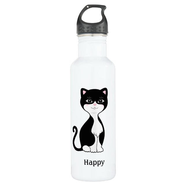 Cute Happy Tuxedo Cat 710 Ml Water Bottle (Front)