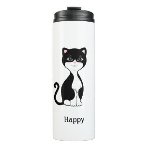 Cute Happy Tuxedo Cat Thermal Tumbler