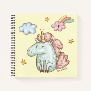 Cute Happy Unicorn with Child's Name Notebook