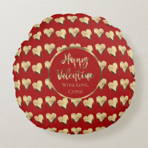 Cute Happy Valentine Hearts Pattern Red Round Cushion