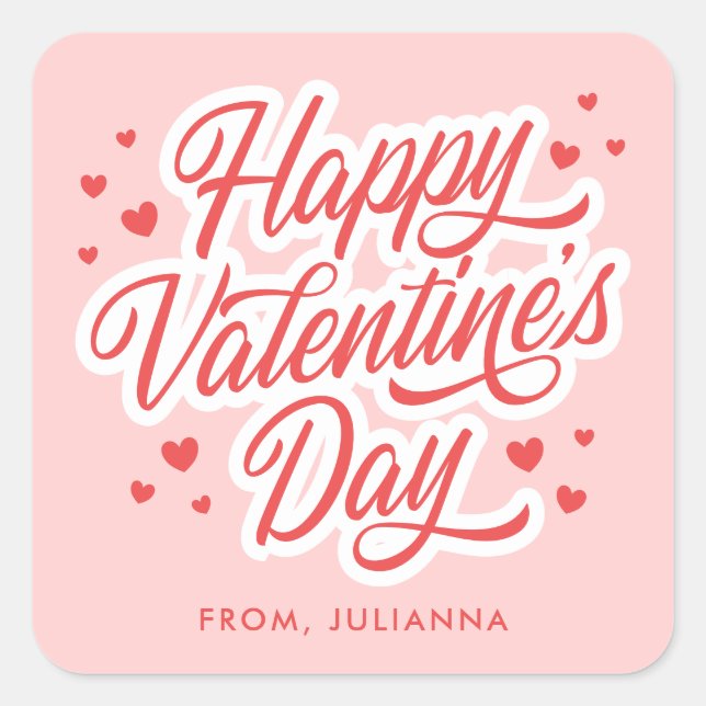 Cute Happy Valentine’s Day  Square Sticker (Front)