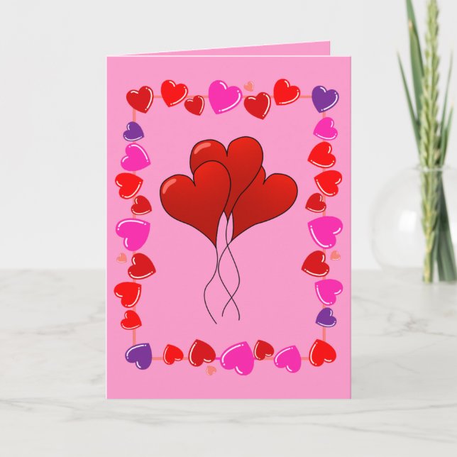 Cute Happy Valentine's Day Balloon Hearts Holiday Card (Front)