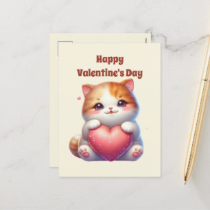 Cute Happy Valentine's Day cat kids Holiday Postcard