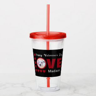 Cute Happy Valentines Day Dog Love Hearts Red Acrylic Tumbler