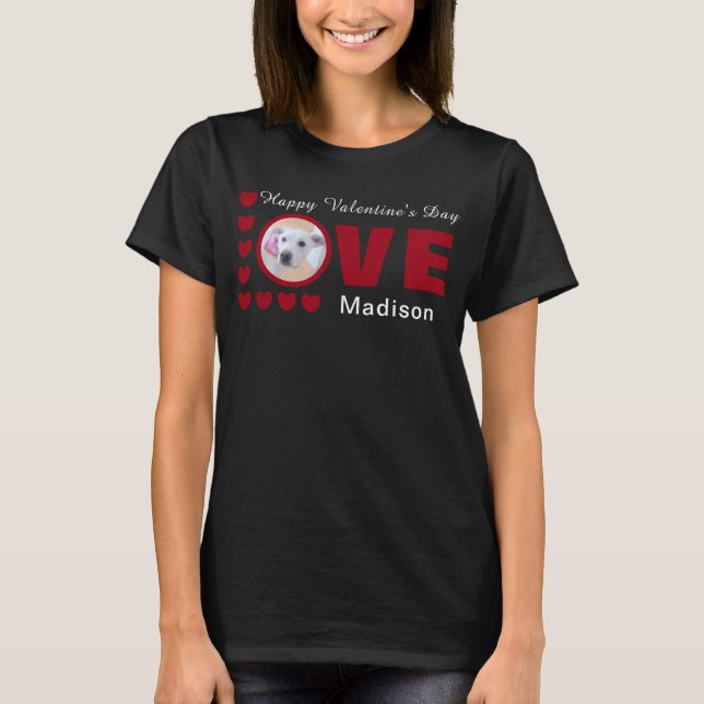Cute Happy Valentines Day Dog Love Hearts Red T-Shirt (Front)