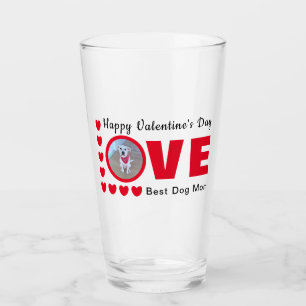 Cute Happy Valentines Day Dog Mum Love Hearts Red  Glass