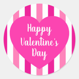 Cute Happy Valentine's Day Hot Pink Striped Simple Classic Round Sticker
