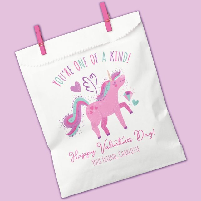 Cute Happy Valentines Day Kids Unicorn Favour Bags (A cute Valentine's Day Unicorn Classroom Favor Bag. So fun for a school Valentine's exchange.)