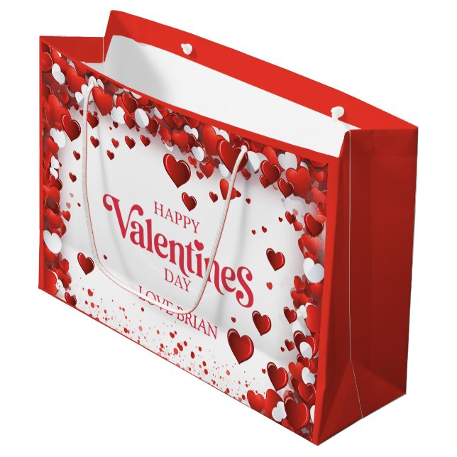 Cute Happy Valentine's Day Large Gift Bag (Front Angled)