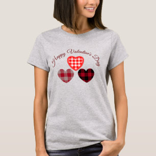 Cute Happy Valentine's Day Plaid Heart T-Shirt