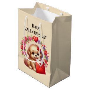 Cute Happy Valentine's Day puppy Medium Gift Bag