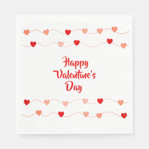 Cute Happy Valentines Day Red Pink String Hearts Napkin