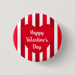 Cute Happy Valentine's Day Red Striped Simple 3 Cm Round Badge