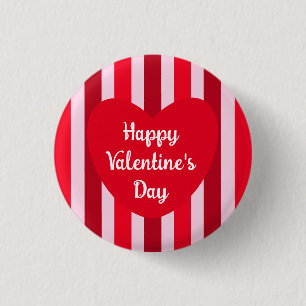 Cute Happy Valentine's Day Red Striped Simple 3 Cm Round Badge
